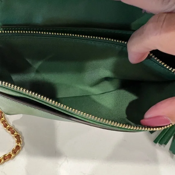 NWOT Tory Burch Fleming Soft Straw Wallet Crossbody - Arugula Green Chain Bag - Picture 10 of 12
